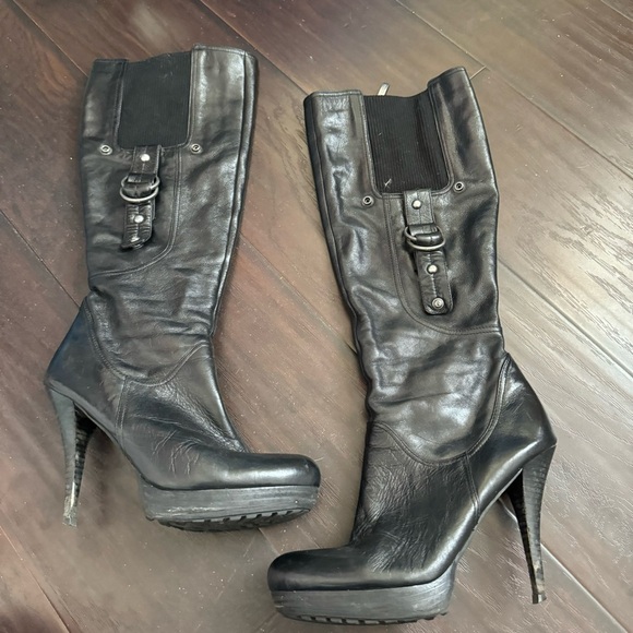 Guess Leather Biker Knee High Side Buckle Boots Punk Goth Glam 8.5 - Picture 5 of 8